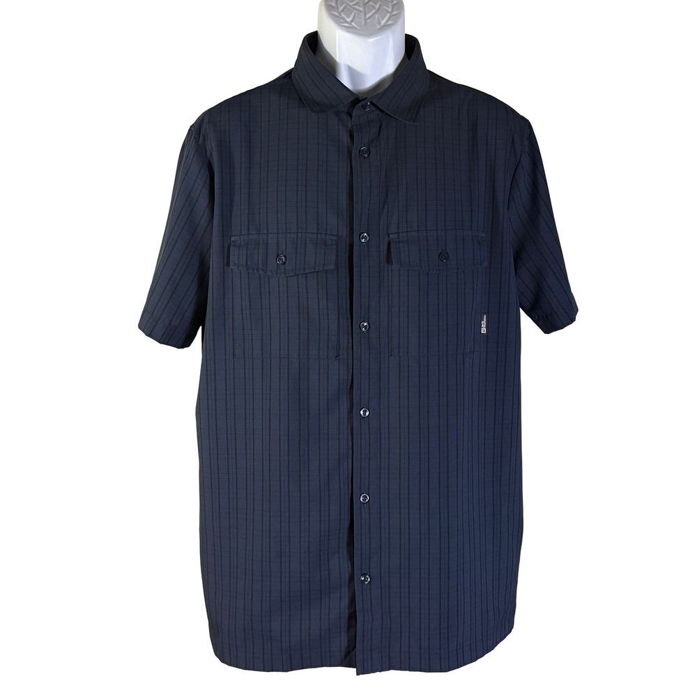 Jack Wolfskin Button Up Shirt‎ Mens M Blue Excellent Ripstop Plaid Short Sleeve